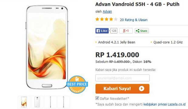Advan Vandroid S5H Promo di Lazada Indonesia
