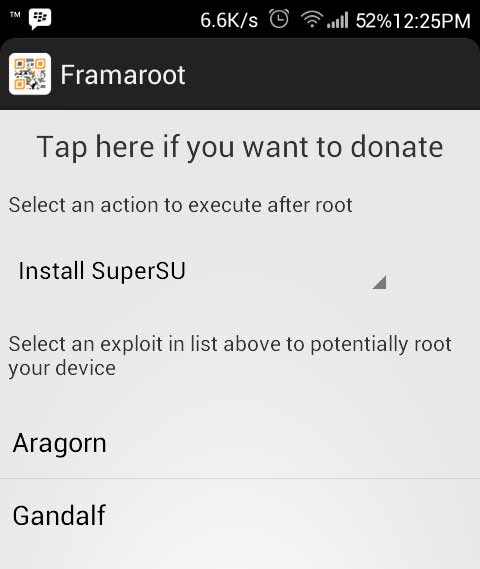 Screenshot aplikasi Framaroot.